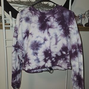 Cobble Lane Purple Tie-Dye Crop Women's Top S Oversized